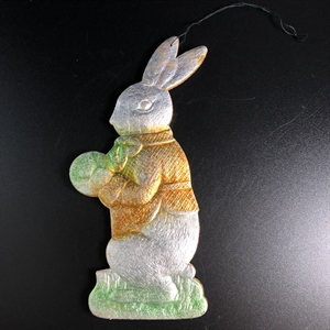Антикварная ёлочная игрушка Заяц с мячом, объёмный картонаж, СССР, 1940-е гг. 001896 - фото 21155
