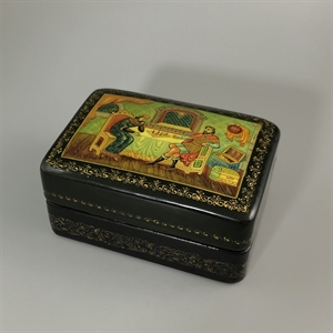 Шкатулка «Добрыня и хан Бахтияр Бахтиярович», Мстера, папье-маше, СССР, 1980-е гг. 001202 - фото 19429