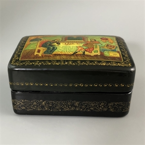 Шкатулка «Добрыня и хан Бахтияр Бахтиярович», Мстера, папье-маше, СССР, 1980-е гг. 001202 - фото 19430