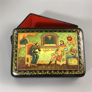 Шкатулка «Добрыня и хан Бахтияр Бахтиярович», Мстера, папье-маше, СССР, 1980-е гг. 001202 - фото 19435