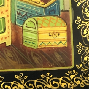 Шкатулка «Добрыня и хан Бахтияр Бахтиярович», Мстера, папье-маше, СССР, 1980-е гг. 001202 - фото 19438