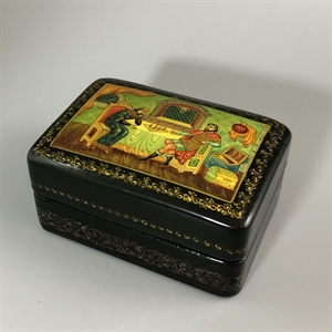 Шкатулка «Добрыня и хан Бахтияр Бахтиярович», Мстера, папье-маше, СССР, 1980-е гг. 001202 - фото 19446