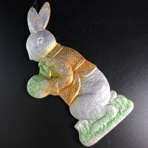 Антикварная ёлочная игрушка Заяц с мячом, объёмный картонаж, СССР, 1940-е гг. 001896 - фото 21156