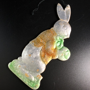 Антикварная ёлочная игрушка Заяц с мячом, объёмный картонаж, СССР, 1940-е гг. 001896 - фото 21157