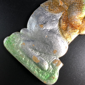 Антикварная ёлочная игрушка Заяц с мячом, объёмный картонаж, СССР, 1940-е гг. 001896 - фото 21158