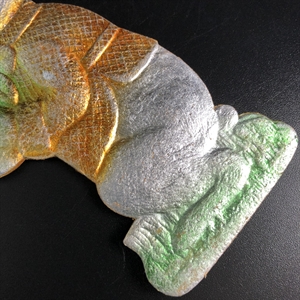 Антикварная ёлочная игрушка Заяц с мячом, объёмный картонаж, СССР, 1940-е гг. 001896 - фото 21161