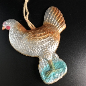 Советская ёлочная игрушка «Курочка», объёмный картонаж, СССР, 1950-е гг. 001900 - фото 21222