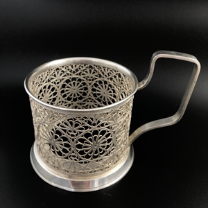 Подстаканник «Скань», Промартель Мстёра, мельхиор, серебрение, СССР, 1968 год 001998 - фото 23003