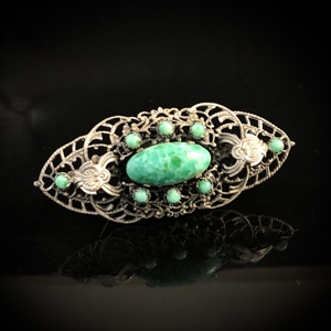 Винтажная чешская брошь с пекинским стеклом, 1960-е гг. 002004 - фото 23092