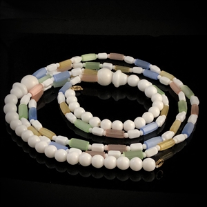 Трехрядное чешское колье из сатинового стекла, Чехословакия 1970-е гг. 002038 - фото 23792