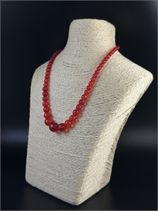 Короткие чешские бусы из красного стекла, 37 см, 1970-е гг. 002053