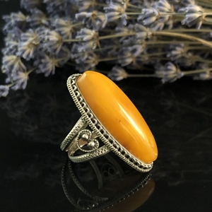 Крупный перстень с натуральным природным янтарем, СССР, 1980-е гг. 001475 - фото 7060