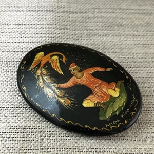 Лаковая брошь-миниатюра «Жар-птица», СССР, Мстера, 1980-90 гг. 001172 - фото 7663