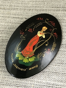 Лаковая брошь-миниатюра «Рябинушка», Мстера, СССР, 1980-90 гг. 001169 - фото 7678