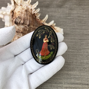 Лаковая брошь-миниатюра «Рябинушка», Мстёра, СССР, 1980-90 гг. 001338 - фото 7699