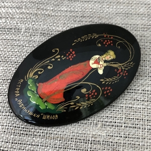 Лаковая брошь-миниатюра «Рябинушка», СССР, Мстёра, 1980-90 гг. 001336 - фото 7716