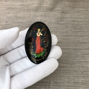 Лаковая брошь-миниатюра «Рябинушка», СССР, Мстёра, 1980-90 гг. 001336 - фото 7721