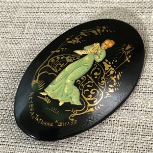 Лаковая брошь-миниатюра «Татьяна», Мстера, СССР, 1980-90 гг. 001170 - фото 7770