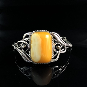 Мельхиоровый браслет с пейзажным природным янтарём, СССР, 1980-е гг. 001555 - фото 8041