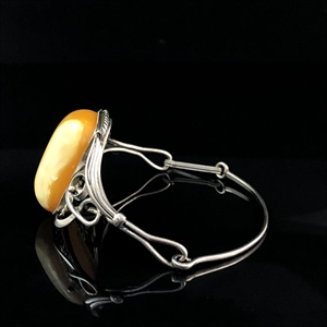 Мельхиоровый браслет с пейзажным природным янтарём, СССР, 1980-е гг. 001555 - фото 8052