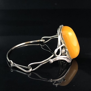 Мельхиоровый браслет с пейзажным природным янтарём, СССР, 1980-е гг. 001555 - фото 8053